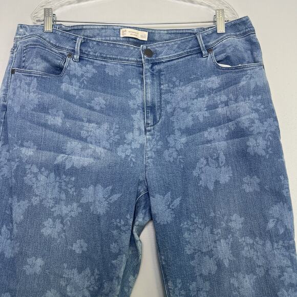 J Jill Womens Floral Denim Slim Straight Jeans Plus Sz 18 Blue Feminine Timeless - Picture 2 of 15
